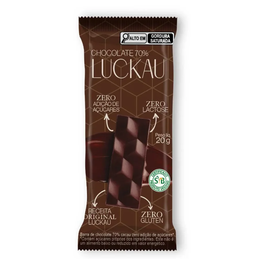Chocolate 70% Cacau 20g Luckau